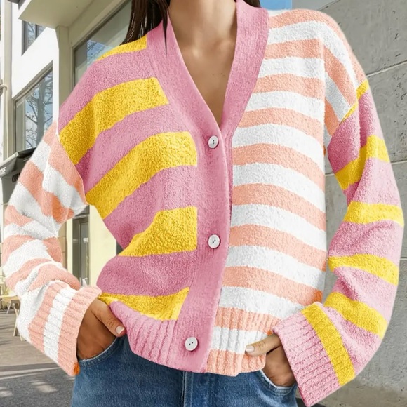 Sweaters - Vibrant Striped Cardigan Sweater